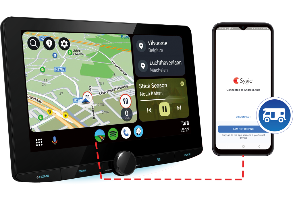 Kenwood DMX9720XDS Camper navigatie 10.1 inch met Sygic GPS systeem met 3 jarige licentie