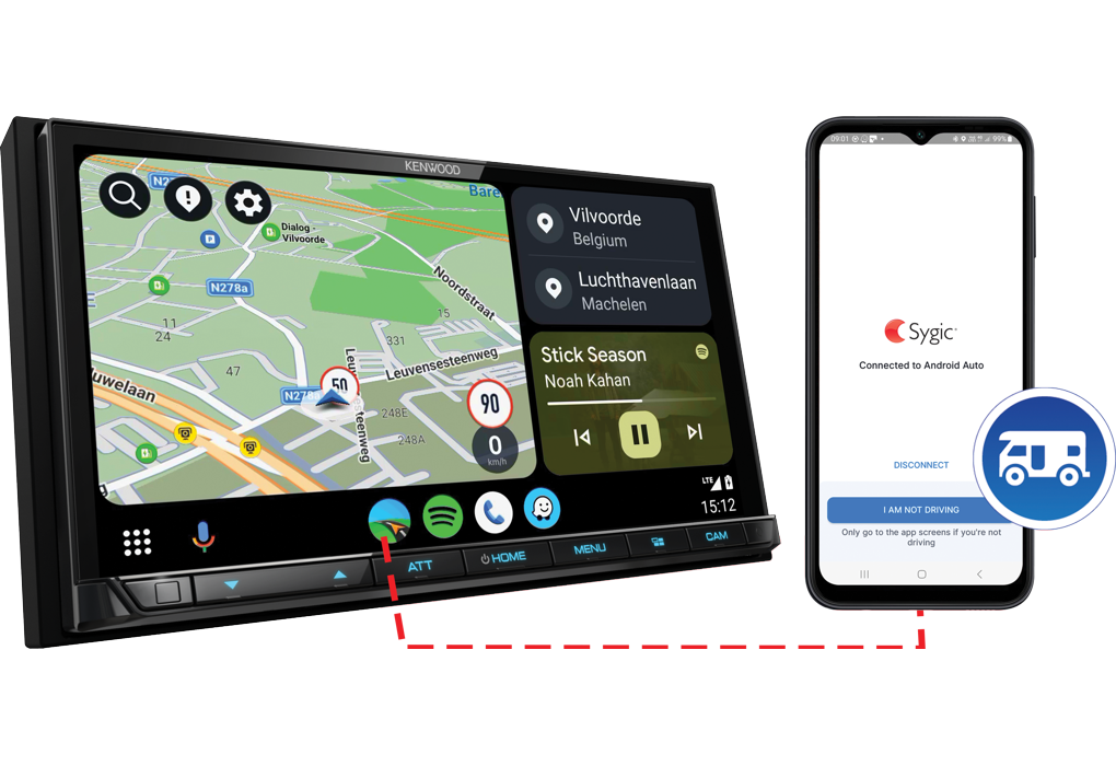 Kenwood DMX8021DAB campernavigatie met 3 jarige licentie voor Sygic GPS Navigatie met Caravan Routing App 7 inch