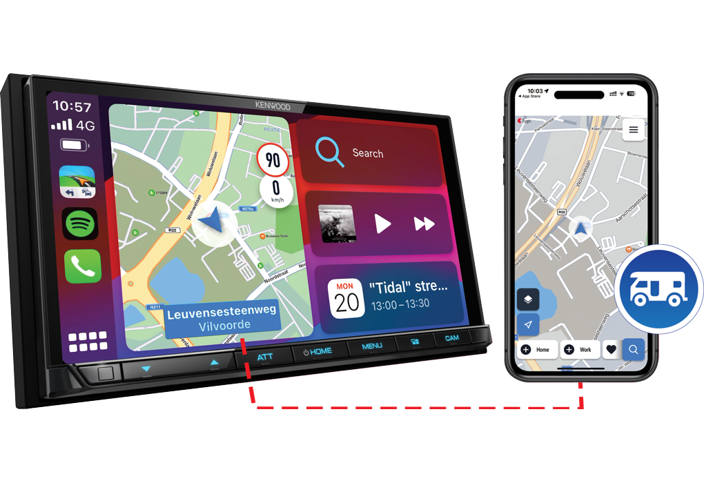 21_DMX8021DABS_E_ANGLE_Sygic_iphone Kenwood DMX8021DAB campernavigatie met 3 jarige licentie voor Sygic GPS Navigatie met Caravan Routing App 7 inch