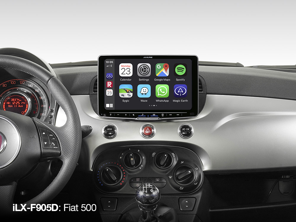 iLX-F905D_Alpine-Halo-9-Apple-CarPlay-Screen-in-Fiat-500 ALPINE ILX-115D 1 en 2 DIN multimedia toestel Apple Carplay en Android Auto compatibel CAR AUDIO LIMBURG